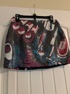 Express Sequin Graphic Mini Skirt - Black, Pink & Teal